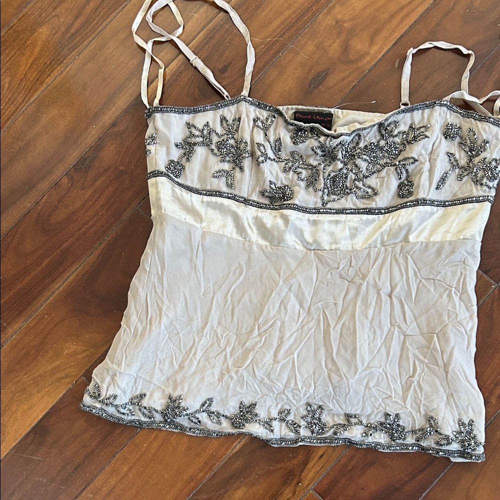 Elegant Beaded Cream Camisole Top